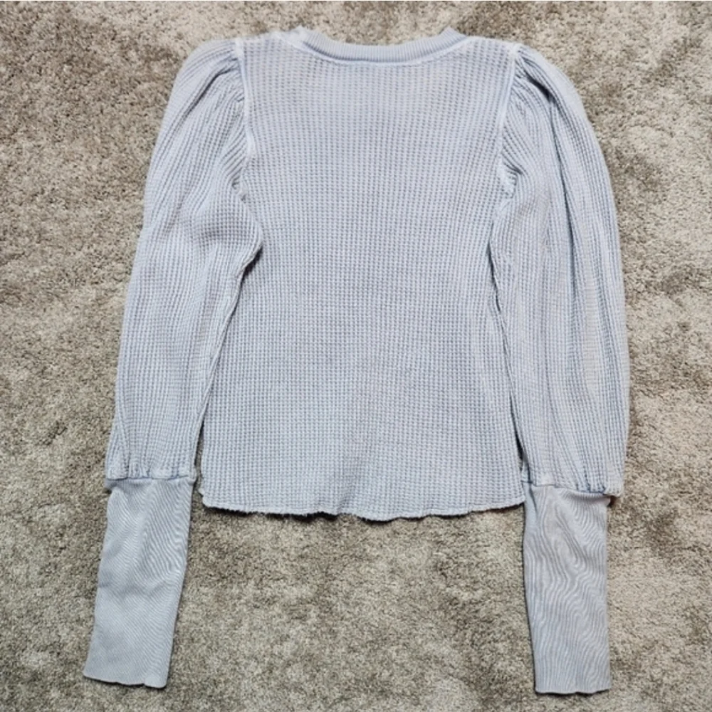 Free People One Wesley Thermal Top Size Medium Blue Moon Crop Cuffed Waffle Knit